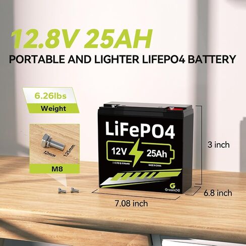 12V 25Ah Lithium LiFePO4 Deep Cycle Battery, 3000+ Cycles Lithium Iron Phosphate Rechargeable Battery for Scooter, RV/Outdoor Camping in Saudi Arabia