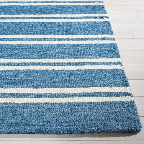 SAFAVIEH Metro Collection Runner Rug - 2'3" x 8', Blue & Ivory, Handmade Stripe Wool, Ideal for High Traffic Areas in Living Room, Bedroom (MET604M) in Saudi Arabia