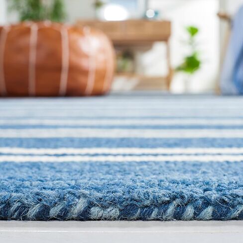 SAFAVIEH Metro Collection Runner Rug - 2'3" x 8', Blue & Ivory, Handmade Stripe Wool, Ideal for High Traffic Areas in Living Room, Bedroom (MET604M) in Saudi Arabia
