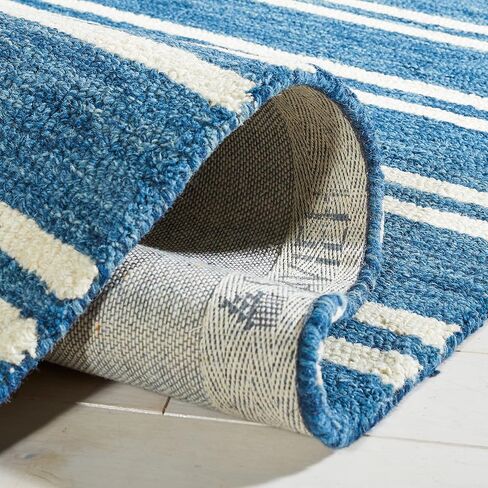 SAFAVIEH Metro Collection Runner Rug - 2'3" x 8', Blue & Ivory, Handmade Stripe Wool, Ideal for High Traffic Areas in Living Room, Bedroom (MET604M) in Saudi Arabia