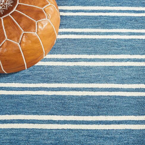 SAFAVIEH Metro Collection Runner Rug - 2'3" x 8', Blue & Ivory, Handmade Stripe Wool, Ideal for High Traffic Areas in Living Room, Bedroom (MET604M) in Saudi Arabia