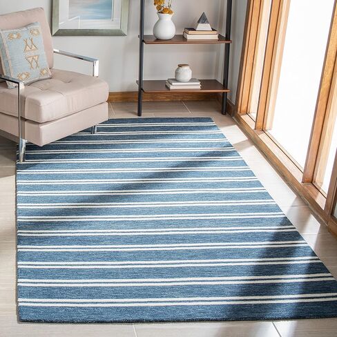 SAFAVIEH Metro Collection Runner Rug - 2'3" x 8', Blue & Ivory, Handmade Stripe Wool, Ideal for High Traffic Areas in Living Room, Bedroom (MET604M) in Saudi Arabia