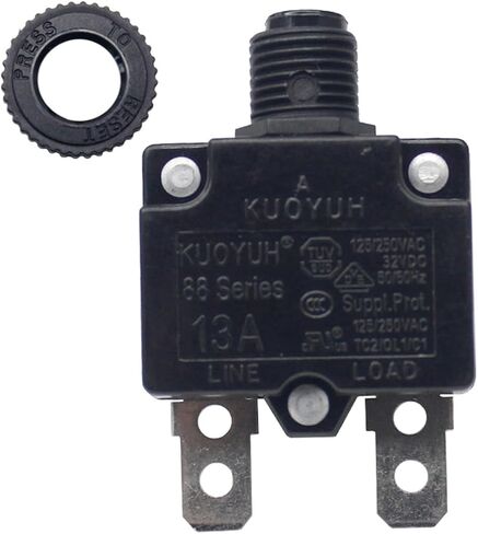 KUOYUH 88 Series 3, 5, 7, 8, 10, 12, 13, 15, 16, 20, 25, 30 Amp DC Circuit Breaker Push-Button Reset with Quick Connect Terminals and Transparent Waterproof Button Cover (25A) in Saudi Arabia