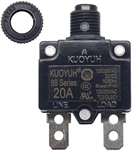 KUOYUH 88 Series 3, 5, 7, 8, 10, 12, 13, 15, 16, 20, 25, 30 Amp DC Circuit Breaker Push-Button Reset with Quick Connect Terminals and Transparent Waterproof Button Cover (25A) in Saudi Arabia