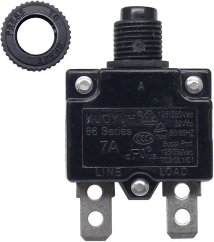 KUOYUH 88 Series 3, 5, 7, 8, 10, 12, 13, 15, 16, 20, 25, 30 Amp DC Circuit Breaker Push-Button Reset with Quick Connect Terminals and Transparent Waterproof Button Cover (25A) in Saudi Arabia
