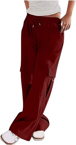 Women Cargo Hiking Pants Baggy Wide Leg Pant Straight Trouser Workout Athletic Joggers Lightweight Travel Streetwear in Kuwait