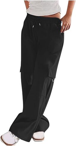Women Cargo Hiking Pants Baggy Wide Leg Pant Straight Trouser Workout Athletic Joggers Lightweight Travel Streetwear in Kuwait