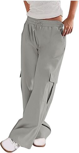Women Cargo Hiking Pants Baggy Wide Leg Pant Straight Trouser Workout Athletic Joggers Lightweight Travel Streetwear in Kuwait