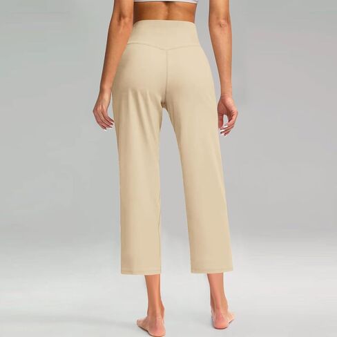 Womens Pull on Capris with Pocket Yoga Capri Pants High Waist Leggings Crop Straight Leg Athletic Workout Pant in Saudi Arabia