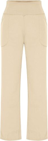 Womens Pull on Capris with Pocket Yoga Capri Pants High Waist Leggings Crop Straight Leg Athletic Workout Pant in Saudi Arabia