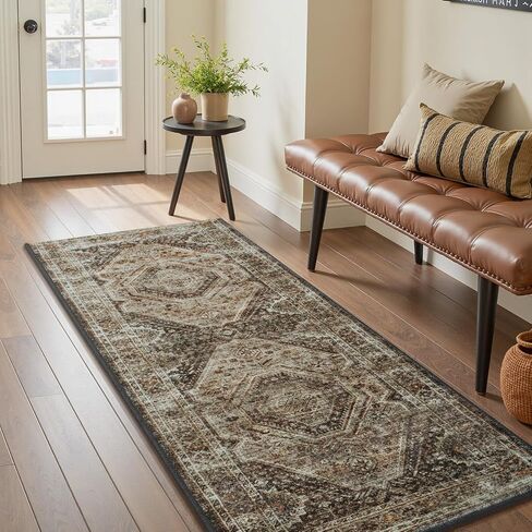 RESARE-2X6 Runner Rug-Washable Runners for Hallways-Soft Vintage Long Rug for Bathroom-Non Slip Bedside Rugs for Bedroom-Rugs for Kitchen in Front of Sink Laundry Room Brown in Kuwait