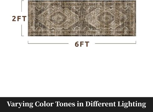 RESARE-2X6 Runner Rug-Washable Runners for Hallways-Soft Vintage Long Rug for Bathroom-Non Slip Bedside Rugs for Bedroom-Rugs for Kitchen in Front of Sink Laundry Room Brown in Kuwait