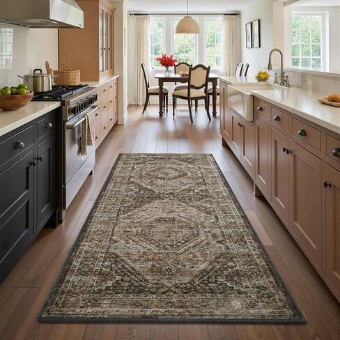 RESARE-2X6 Runner Rug-Washable Runners for Hallways-Soft Vintage Long Rug for Bathroom-Non Slip Bedside Rugs for Bedroom-Rugs for Kitchen in Front of Sink Laundry Room Brown in Kuwait