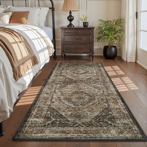 RESARE-2X6 Runner Rug-Washable Runners for Hallways-Soft Vintage Long Rug for Bathroom-Non Slip Bedside Rugs for Bedroom-Rugs for Kitchen in Front of Sink Laundry Room Brown in Kuwait