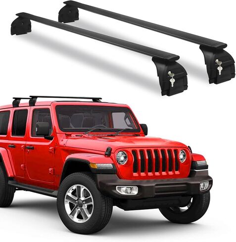 قضبان رف سقف القفل متوافق مع Jeep Wrangler JK JL Gladiator JT 2007-2025 2 و 4 Door ، 220 رطل الأشرطة القابلة للتعديل من الألومنيوم لأمتعة شحن على السطح in Kuwait