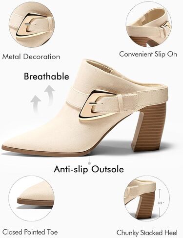 Coutgo Womens Munges Boots chunky adged yeel مدبب إصبع القدمين على حذاء حذاء اللباس مع تزيين الإبزيم in Saudi Arabia