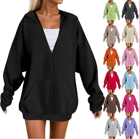 Womens Zip Up Hoodies Long Sleeve Sweatshirts Fall Fashion Outfits 2025 Oversized Lightweight Y2K Jacket with Pockets in Saudi Arabia