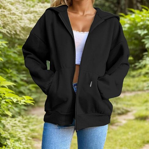 Womens Zip Up Hoodies Long Sleeve Sweatshirts Fall Fashion Outfits 2025 Oversized Lightweight Y2K Jacket with Pockets in Saudi Arabia