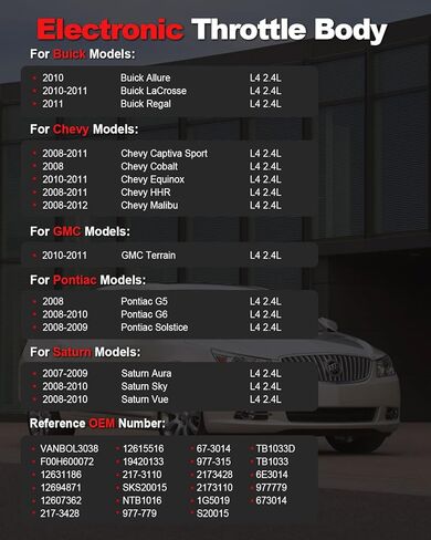 جسم الخانق الإلكتروني المتوافق مع 2008-2012 Chevy Malibu Explu HHR COBALT GMC التضاريس بويك لاكروس Regal G5 G6 Solstice Aura Sky Vue L4 2.4L استبدال 12631186 12607362222222222222 in Kuwait