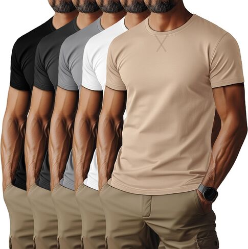 5 حزمة من الرجال القميص القصيرة والطويلة ، وقمصان القطن الصيفية Tees Tees Slim Fit Tops Athletic Pullover in Saudi Arabia