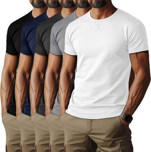 5 Pack Men's Big and Tall Short Sleeve T-Shirt, Summer Cotton Crew Neck Tees Slim Fit Shirts Athletic Pullover Tops in Saudi Arabia