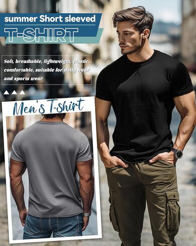 5 Pack Men's Big and Tall Short Sleeve T-Shirt, Summer Cotton Crew Neck Tees Slim Fit Shirts Athletic Pullover Tops in Saudi Arabia