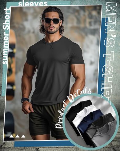 5 Pack Men's Big and Tall Short Sleeve T-Shirt, Summer Cotton Crew Neck Tees Slim Fit Shirts Athletic Pullover Tops in Saudi Arabia
