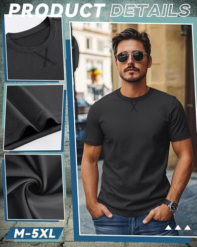 5 Pack Men's Big and Tall Short Sleeve T-Shirt, Summer Cotton Crew Neck Tees Slim Fit Shirts Athletic Pullover Tops in Saudi Arabia