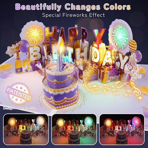 XTF2015 Birthday Cards Fireworks 3D Pop Up Chocolate Cake, Lights and Musical Happy Birthday Card Gift with Envelope and Note Tag for Women, Men, Kids, Mom, Friend in Kuwait