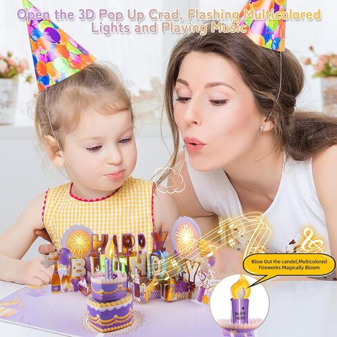XTF2015 Birthday Cards Fireworks 3D Pop Up Chocolate Cake, Lights and Musical Happy Birthday Card Gift with Envelope and Note Tag for Women, Men, Kids, Mom, Friend in Kuwait