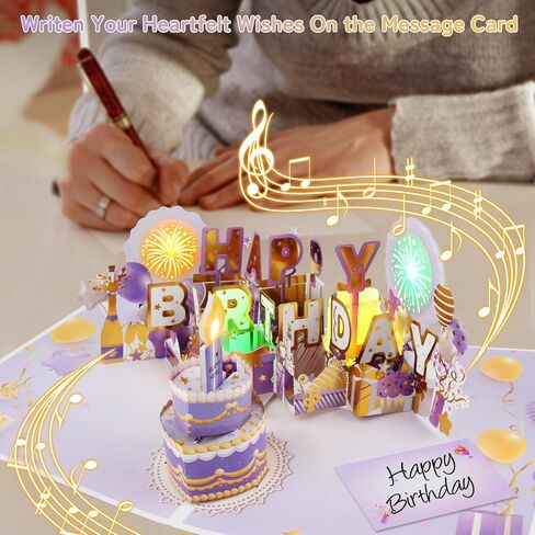 XTF2015 Birthday Cards Fireworks 3D Pop Up Chocolate Cake, Lights and Musical Happy Birthday Card Gift with Envelope and Note Tag for Women, Men, Kids, Mom, Friend in Kuwait