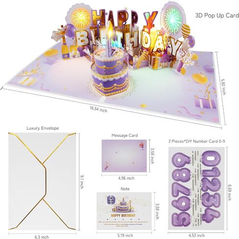 XTF2015 Birthday Cards Fireworks 3D Pop Up Chocolate Cake, Lights and Musical Happy Birthday Card Gift with Envelope and Note Tag for Women, Men, Kids, Mom, Friend in Kuwait