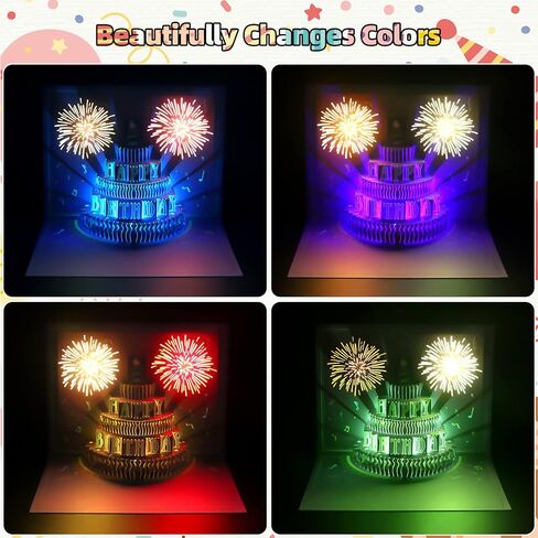 XTF2015 Birthday Cards Fireworks 3D Pop Up Chocolate Cake, Lights and Musical Happy Birthday Card Gift with Envelope and Note Tag for Women, Men, Kids, Mom, Friend in Kuwait