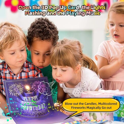 XTF2015 Birthday Cards Fireworks 3D Pop Up Chocolate Cake, Lights and Musical Happy Birthday Card Gift with Envelope and Note Tag for Women, Men, Kids, Mom, Friend in Kuwait