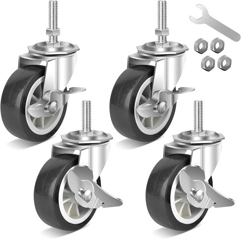 3 Inch Heavy Duty Stem Casters Swivel Wheels with Brake - 3/8" -16 x 1-1/2" (Stem Diameter 3/8", Stem Length 1-1/2"),Set of 4 with Locking Threaded Stem Caster Wheels - Load 600lbs in Saudi Arabia