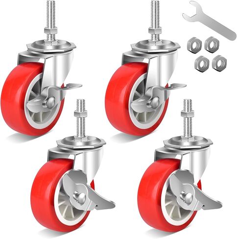 3 Inch Heavy Duty Stem Casters Swivel Wheels with Brake - 3/8" -16 x 1-1/2" (Stem Diameter 3/8", Stem Length 1-1/2"),Set of 4 with Locking Threaded Stem Caster Wheels - Load 600lbs in Saudi Arabia