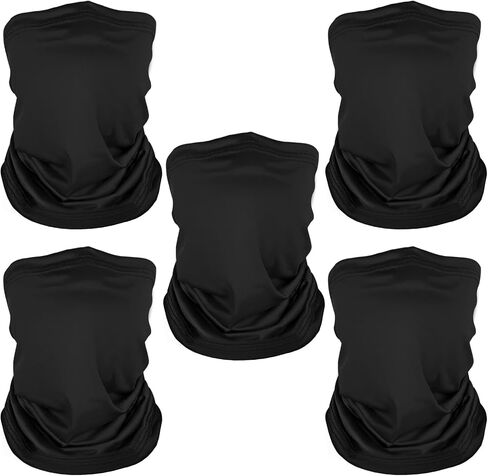 5 Pack Neck Gaiter Face Cover for UV Sun Protection, Breathable Cooling Face Mask for Men Women, Dustproof Neck Gator for Outdoor Sports, Reusable Bandana Scarf (15.75"x9.8", 5 Colors) in Kuwait