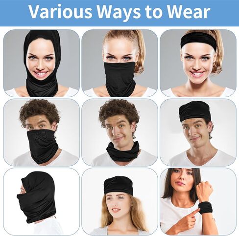5 Pack Neck Gaiter Face Cover for UV Sun Protection, Breathable Cooling Face Mask for Men Women, Dustproof Neck Gator for Outdoor Sports, Reusable Bandana Scarf (15.75"x9.8", 5 Colors) in Kuwait