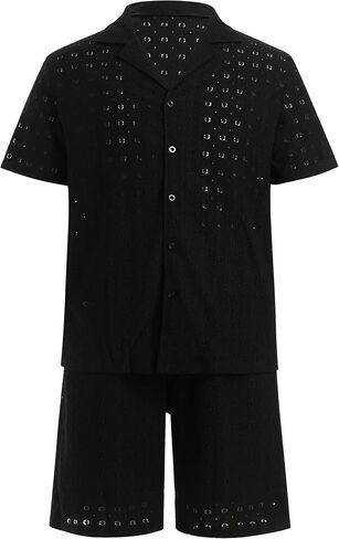 ABAFIP Men's Beach Outfits 2 Piece Short Set Summer Short Sleeve Sheer Shirt and Shorts Vacation Clothes in Saudi Arabia