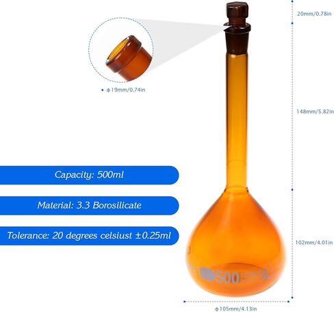 ALWSCI 1000 ML Volumetric Measuring Flask Set NS19/26 Glass Stopper, Graduated, ASTM Class A Borosilicate Glass 3.3 for Laboratory, 2PCS in Kuwait