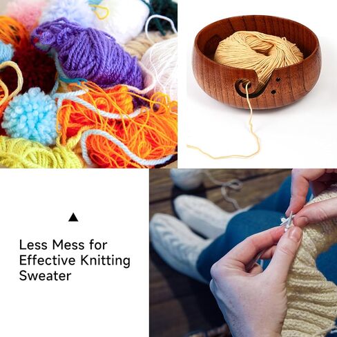 Wooden Yarn Bowl, 6" x 3" Knitting Yarn Bowl with Holes, Handmade Rounded Edge Yarn for Crocheting, Yarn Storage Bowl Holder for DIY Knitting, Knitting and Crochet Supplies in Kuwait