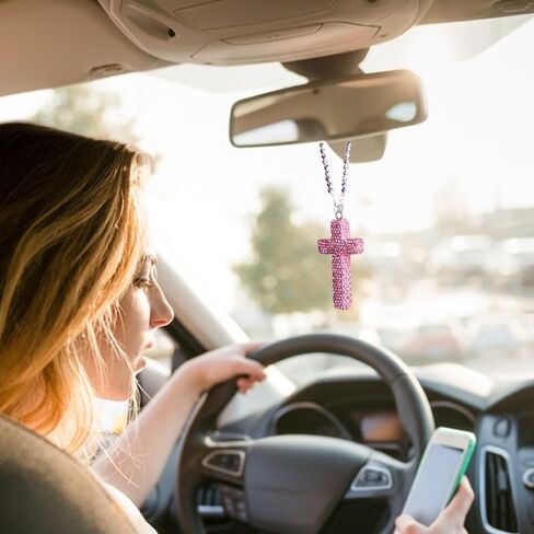 Car rearview mirror accessories for men & women,car charm accessories cross for car mirror hanging，Sparkling rhinestone cross for friends & family in Saudi Arabia