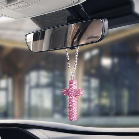 Car rearview mirror accessories for men & women,car charm accessories cross for car mirror hanging，Sparkling rhinestone cross for friends & family in Saudi Arabia