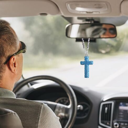 Car rearview mirror accessories for men & women,car charm accessories cross for car mirror hanging，Sparkling rhinestone cross for friends & family in Saudi Arabia