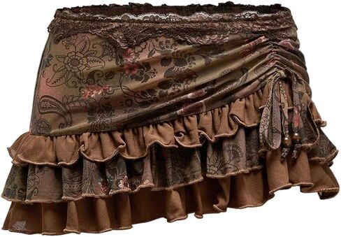 MakeMechic Women’s Cheetah Print Lace Skirt Ruched Draptring Tiered Tilergle in Kuwait