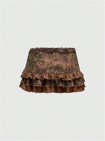 MakeMechic Women’s Cheetah Print Lace Skirt Ruched Draptring Tiered Tilergle in Kuwait