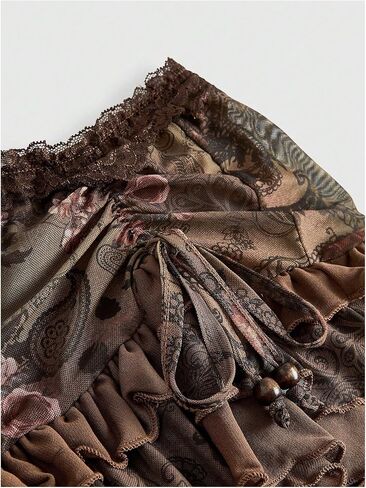MakeMechic Women’s Cheetah Print Lace Skirt Ruched Draptring Tiered Tilergle in Kuwait