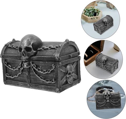 Heallily Pirate Skull Temsake Box Box Gothic Resin المجوهرات منظمًا لتخزين سطح المكتب ديكور الهالوين للأولاد غرفة نوم ومكتب صغير in Saudi Arabia