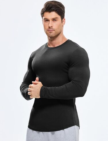 jmierr mens العضلات الطويلة الأكمام t ercts crewneck الطاقم الطويل longline مضلع قمصان لتجريب الصالة الرياضية in Saudi Arabia