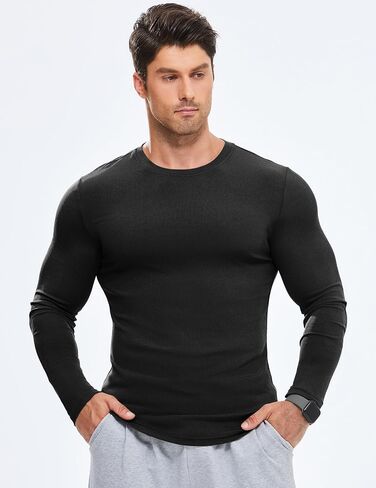 jmierr mens العضلات الطويلة الأكمام t ercts crewneck الطاقم الطويل longline مضلع قمصان لتجريب الصالة الرياضية in Saudi Arabia